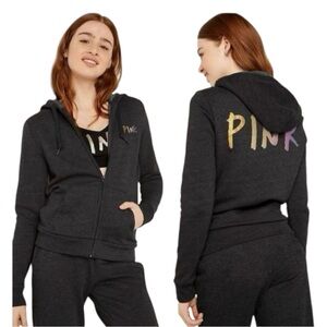 PINK Victoria's Secret Black Hoodie with Multicolor Logo